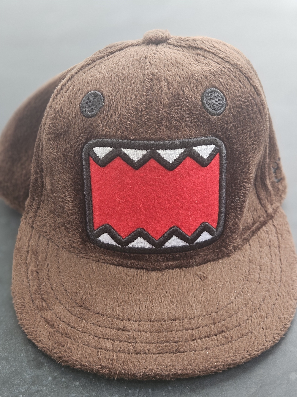 Rare DOMO Kids Plush Brown Monster Costume Snapback Hat with Red Mouth Patch
